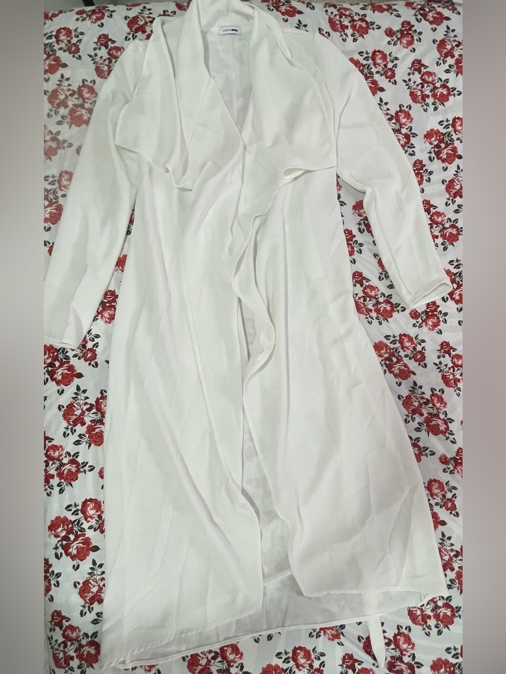 Fashion Nova White Ruffle-Front Long Robe - Picture 3 of 5